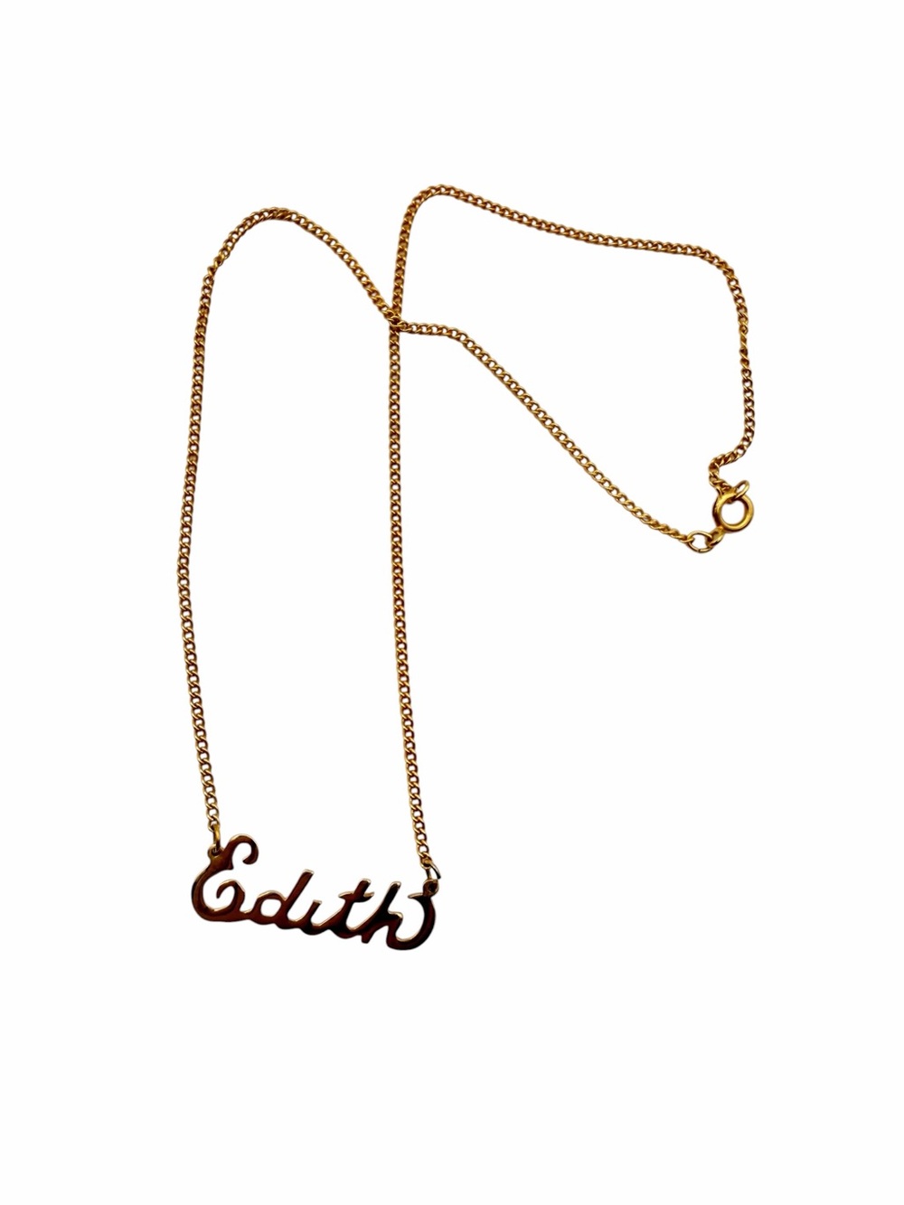 Vintage Gold Tone Edith Name Plate Necklace